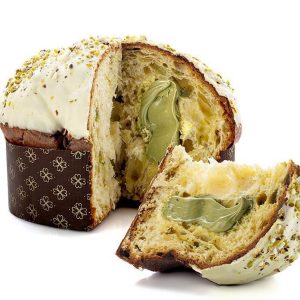 Panettone con copertura e granella al pistacchio e crema di pistacchio (1 KG) - Perrotta